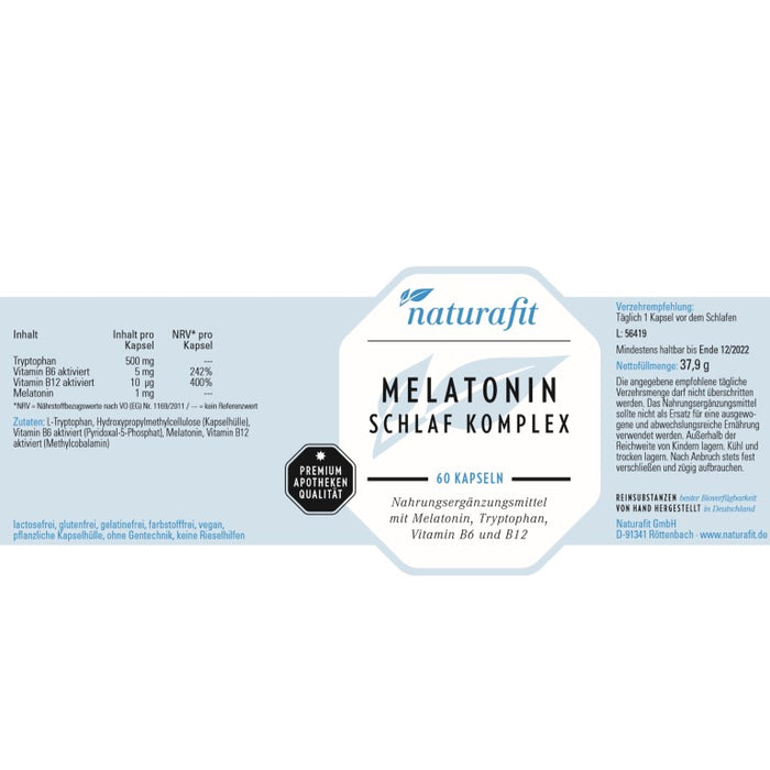 naturafit Melatonin Schlaf Komplex Kapseln, 60 St. Kapseln