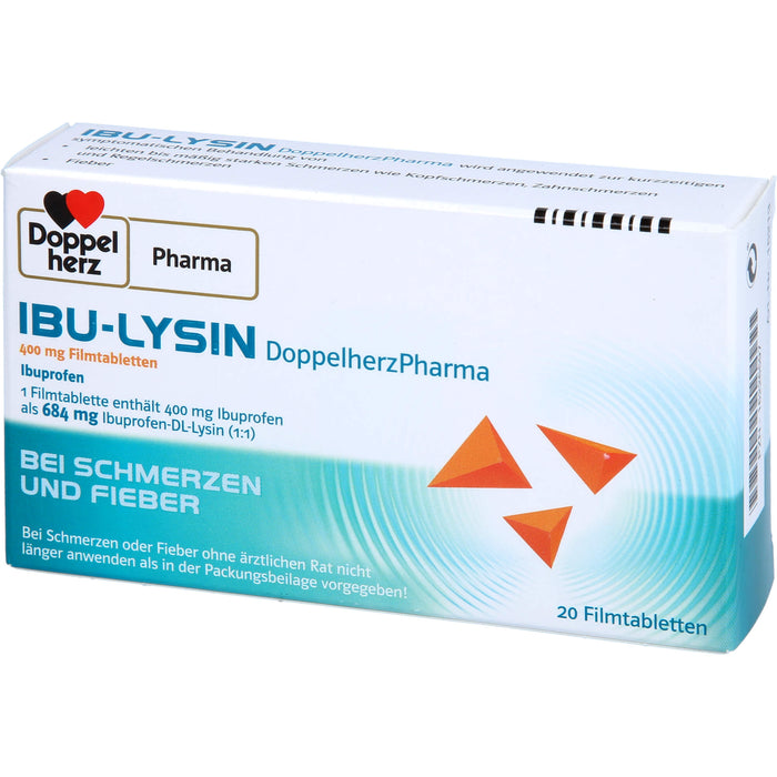 Doppelherz PharmaI IBU-LYSIN 400 mg Filmtabletten bei Schmerzen und Fieber, 20 St. Tabletten