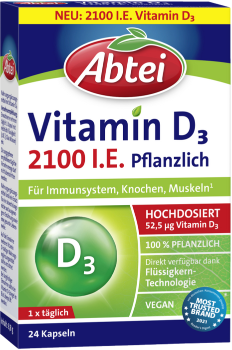 Abtei Vitamin D3 2100 I.E. Kapseln für Immunsystem, Knochen und Muskeln, 24 St. Kapseln