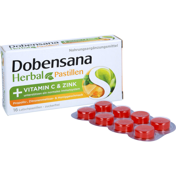 Dobensana Herbal Lutschpastillen mit Honiggeschmack Vitamin C Zink, 16 St. Pastillen