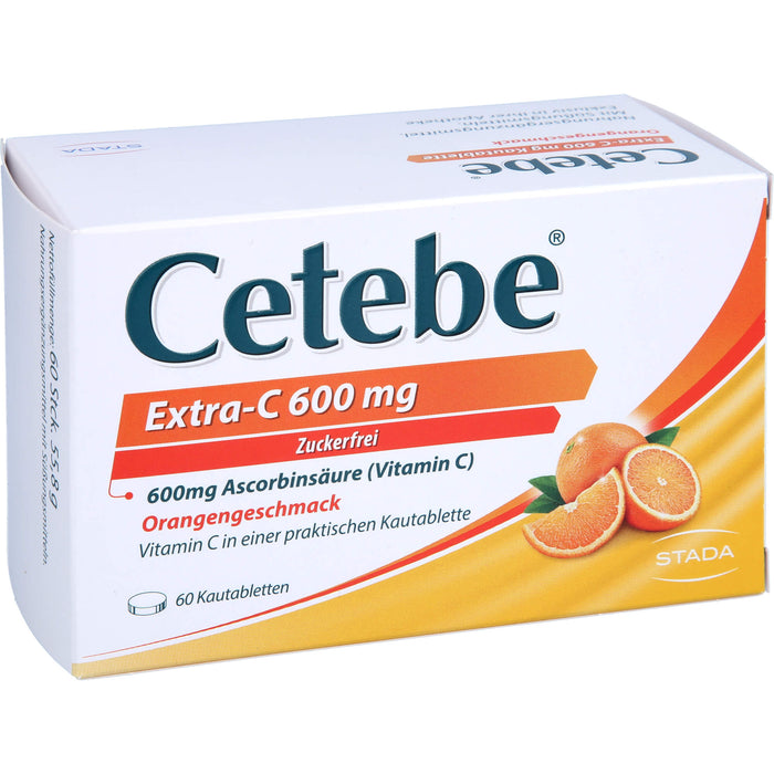 Cetebe Kautabletten Extra-C 600 mg unterstützt Ihre Immunabwehr mit Orangengeschmack, 60 St. Tabletten