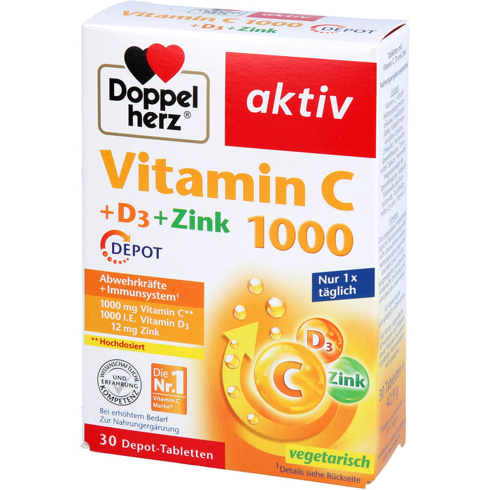 Doppelherz Vitamin C 1000 + D3 + Zink Depot, 30 St. Tabletten