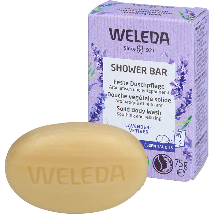WELEDA Feste Duschpflege Lavender + Vetiver aromatisch und entspannend, 75 g Seifenstück