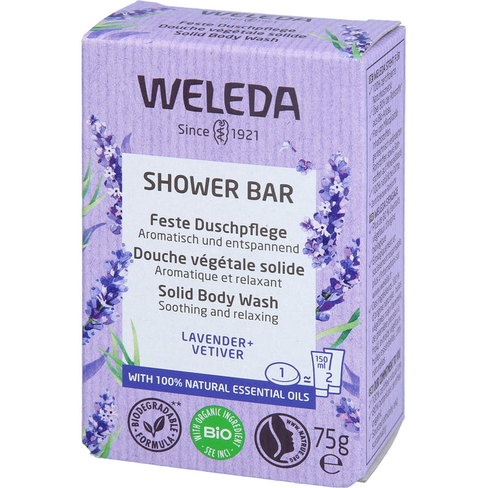 WELEDA Feste Duschpflege Lavender + Vetiver aromatisch und entspannend, 75 g Seifenstück