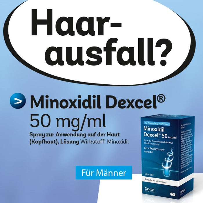 Minoxidil Dexcel 50 mg/ml Spray für Männer zur Anwendung auf der Haut (Kopfhaut), 60 ml Lösung