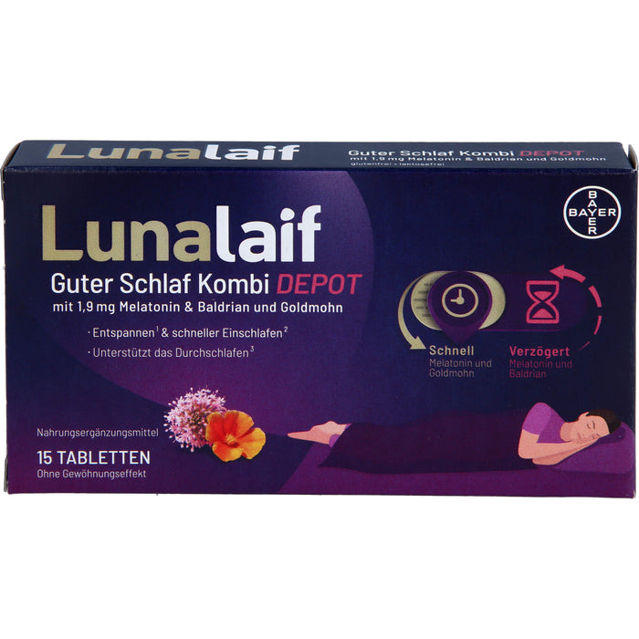 Lunalaif Guter Schlaf Kombi Depot mit 1,9 mg Melatonin Tabletten, 15 St. Tabletten