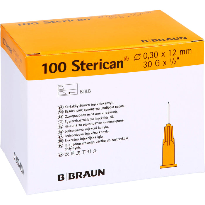 B. Braun 100 Sterican G30 x 1 1/2 Zoll 0,30 x 12 mm Einmal-Injektions-Kanüle gelb, 100 St. Kanülen