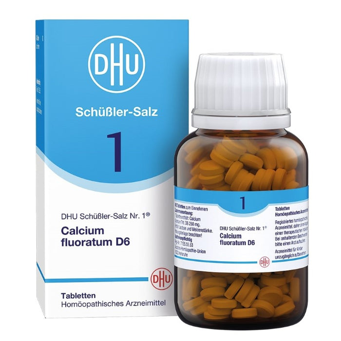 DHU Schüßler-Salz Nr. 1 Calcium fluoratum D6 – Das Mineralsalz des Bindegewebes, der Gelenke und Haut – das Original – umweltfreundlich im Arzneiglas, 420 St. Tabletten