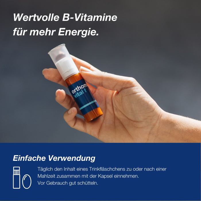 Orthomol Vital f - Mikronährstoffe für Frauen - bei Müdigkeit und Erschöpfung - mit B-Vitaminen, Omega-3-Fettsäuren und Magnesium - Trinkampullen/Kapseln, 30 St. Tagesportionen