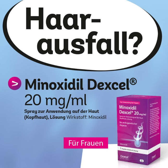 Minoxidil Dexcel 20 mg/ml Spray für Frauen zur Anwendung auf der Haut (Kopfhaut), 60 ml Lösung