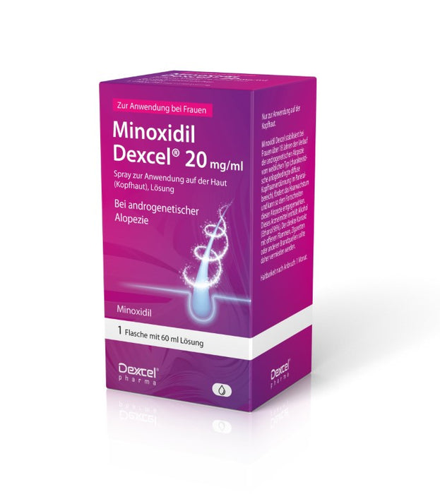 Minoxidil Dexcel 20 mg/ml Spray für Frauen zur Anwendung auf der Haut (Kopfhaut), 60 ml Lösung