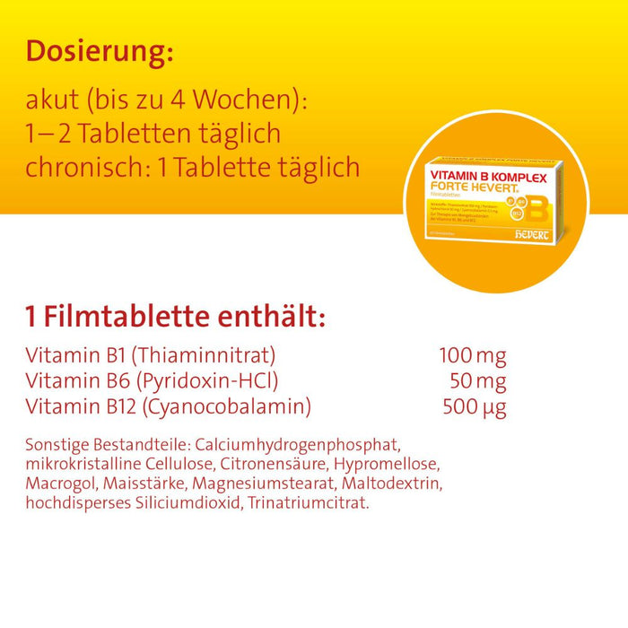 Vitamin B Komplex forte Hevert zur Therapie nachgewiesener Mangelzustände der Vitamine B1, B6 und B12, 200 St. Tabletten