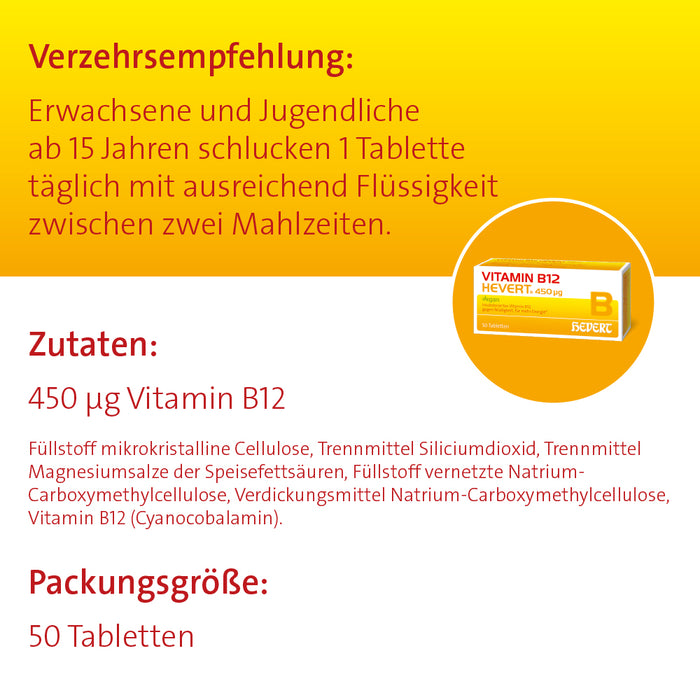 Vitamin B12 Hevert 450 µg für mehr Energie, gegen Müdigkeit und Erschöpfung, 50 St. Tabletten