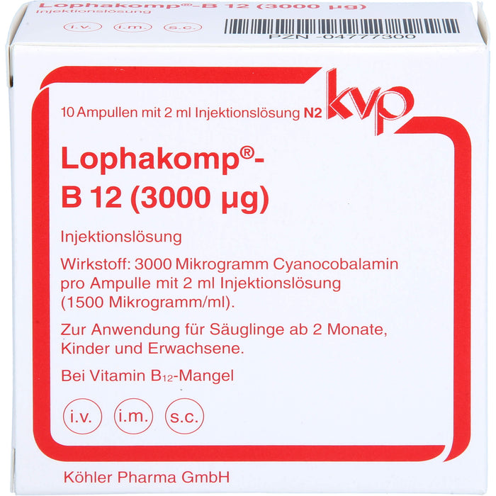 Lophakomp-B12 (3000 µg) Ampullen zur parenteralen B 12-Therapie in Depotform, 10 St. Ampullen