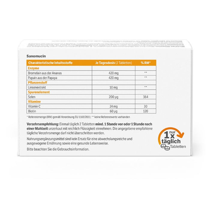 Helixor supportiv Sanomucin - mit pflanzlichen Enzymen, Linsenextrakt und den wichtigen Mikronährstoffen Vitamin C und Biotin, 60 St. Tabletten