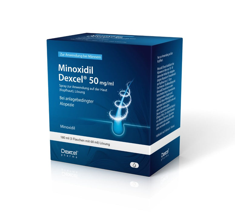 Minoxidil Dexcel 50 mg/ml Spray für Männer zur Anwendung auf der Haut (Kopfhaut), 180 ml Lösung