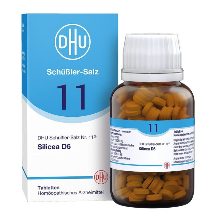 DHU Schüßler-Salz Nr. 11 Silicea D6 – Das Mineralsalz der Haare, der Haut und des Bindegewebes – das Original – umweltfreundlich im Arzneiglas, 420 St. Tabletten